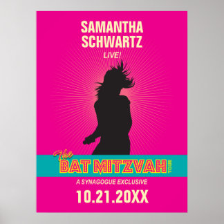 Poster Bat mitzvah rock Star en rose chaud