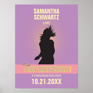 Poster Bat mitzvah Rock Star - Rose violet