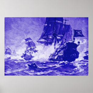 POSTER BATAILLE DE BATEAU EN BLEU