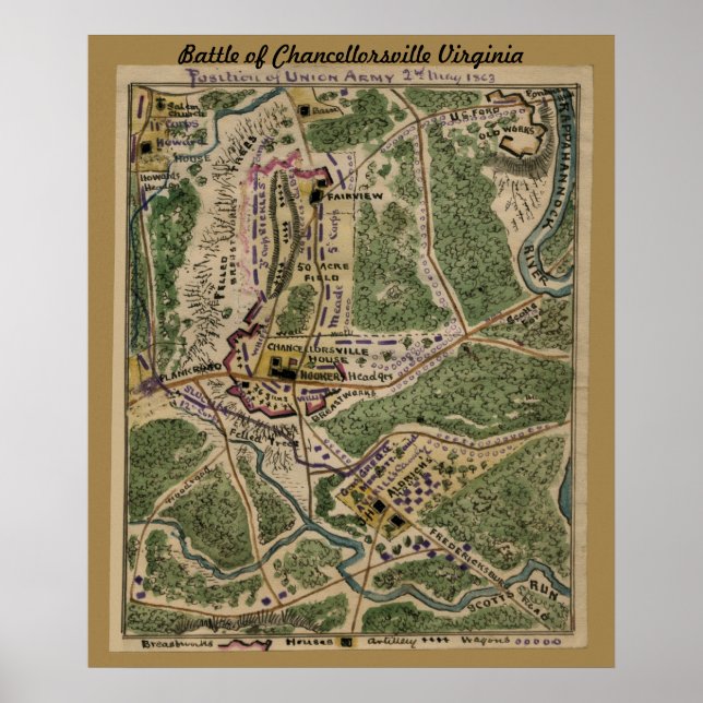 Poster Bataille de Chancellorsville Virginie - Carte (Devant)