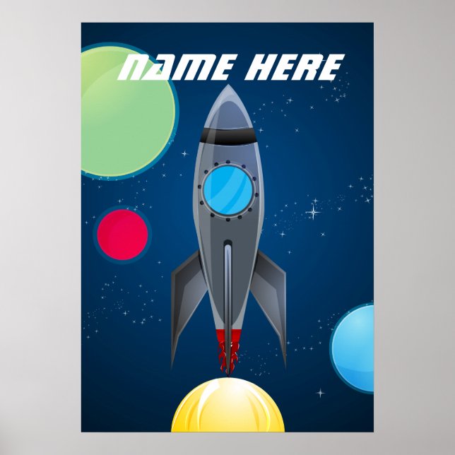 Poster Bateau à fusée spatiale personnalisée (Devant)