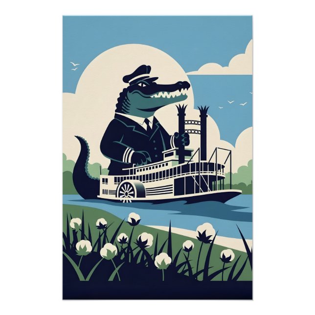 Poster Bateau à roue à aubes de Louisiane cool (Devant)