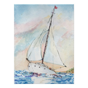 Poster Bateau à voile à Sea Fine Art peinture aquarelle