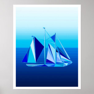 Poster Bateau à voile géométrique moderne / Yacht, bleu C