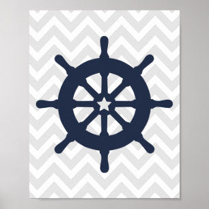 Poster Bateau bleu Roue Nautique Nautique