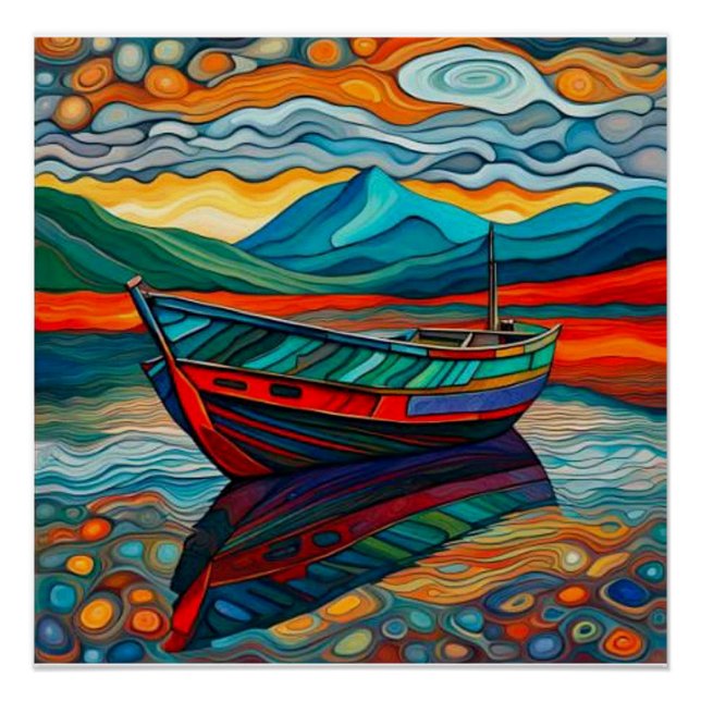 Poster Bateau en Fjord 2 (Devant)