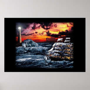 Poster Bateau et phare