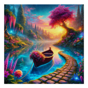 Poster Bateau floral enchanté sur Imaginaire Serene Water