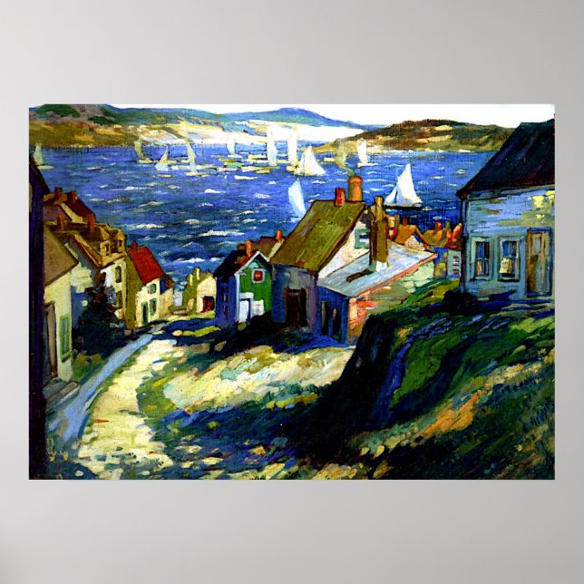 Poster Bateaux à voile au port, peinture d'art (Devant)