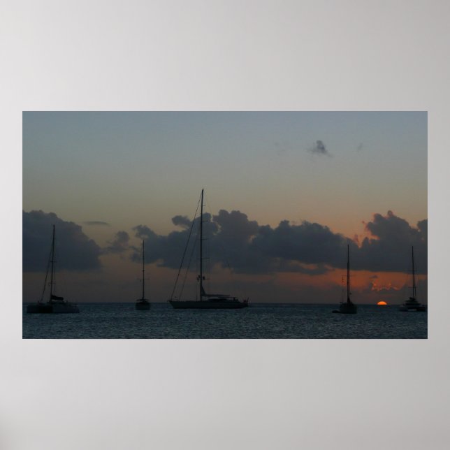 Poster Bateaux à voile dans Sunset Tropical Seascape (Devant)