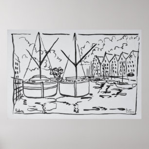 Poster Bateaux à voile  La Vilaine River, Redon, Bretagne