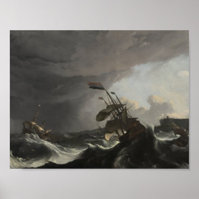 Poster Bateaux de guerre dans une tempête lourde, Ludolf  (Devant)