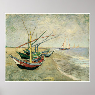 Poster Bateaux sur la plage à Saintes-Maries, 1888