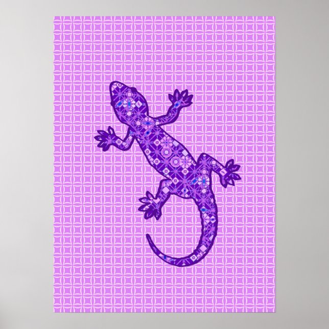 Poster Batik Tribal Gecko - violet et améthyste violet (Devant)