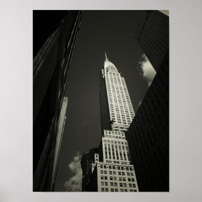 Poster Bâtiment Chrysler, noir et blanc, petit (Devant)