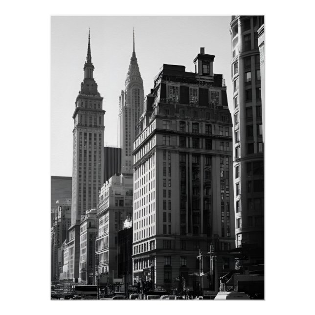 Poster Bâtiment de ville noir et blanc sophistiqué (Devant)