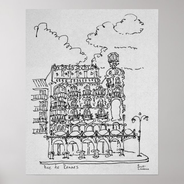 Poster Bâtiment Haussmann | Rue de Rennes, Paris (Devant)