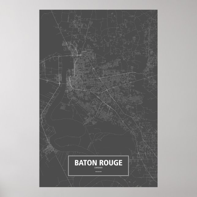 Poster Baton Rouge, Louisiane (blanc sur noir) (Devant)