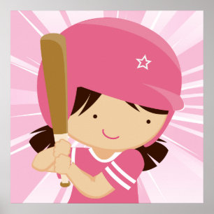 Poster Batterie fille de softball en rose et blanc