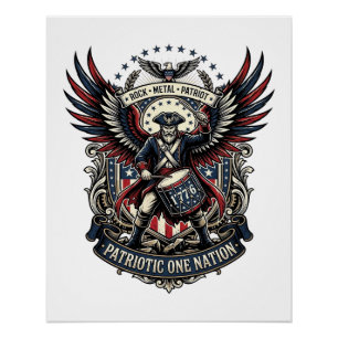 Poster Batteur Patriotique De Rock Metal Musique Liberté