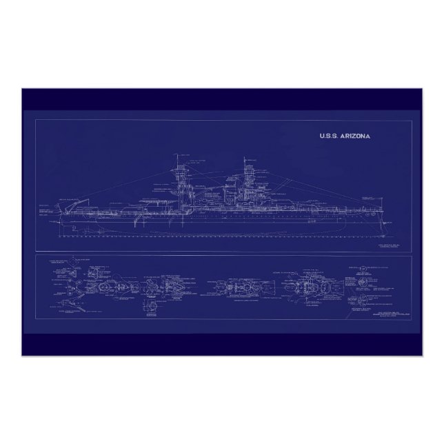 Poster Battleship USS Arizona Blueprint (Devant)