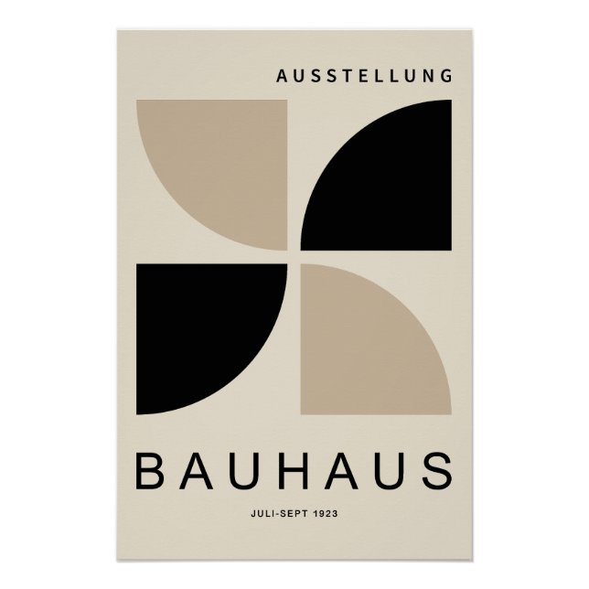 Poster Bauhaus Beige Noir Géométrique Quart de Cercle (Devant)