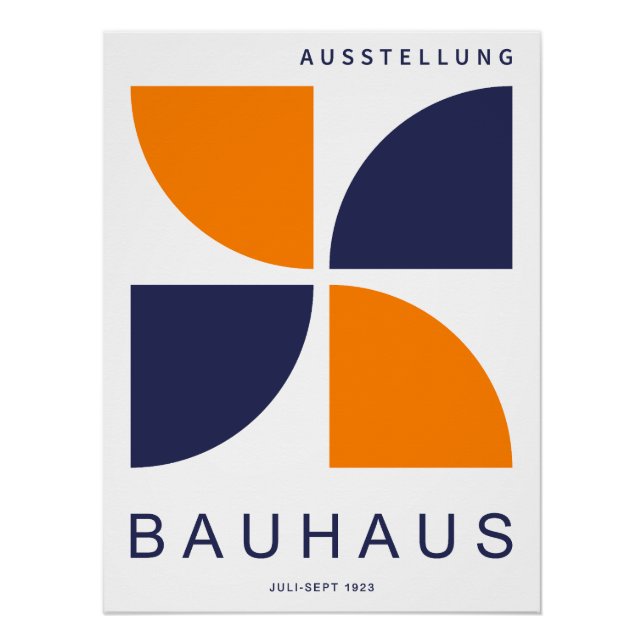 Poster Bauhaus Orange Marine Géométrique Quart de Cercle (Devant)