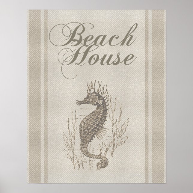 Poster Beach House Seahorse Seashore (Devant)