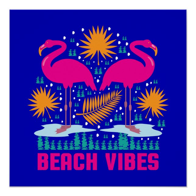 Poster Beach Vibes Flamants roses roses-19501 (Devant)