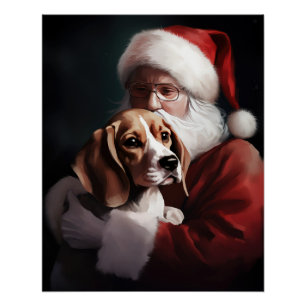 Poster Beagle avec le Père Noël Festif Noël