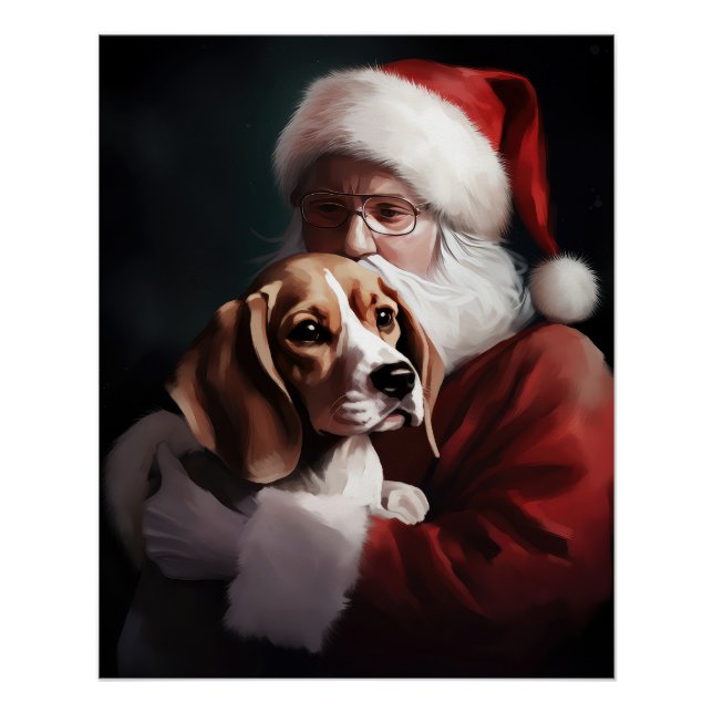 Poster Beagle avec le Père Noël Festif Noël (Devant)