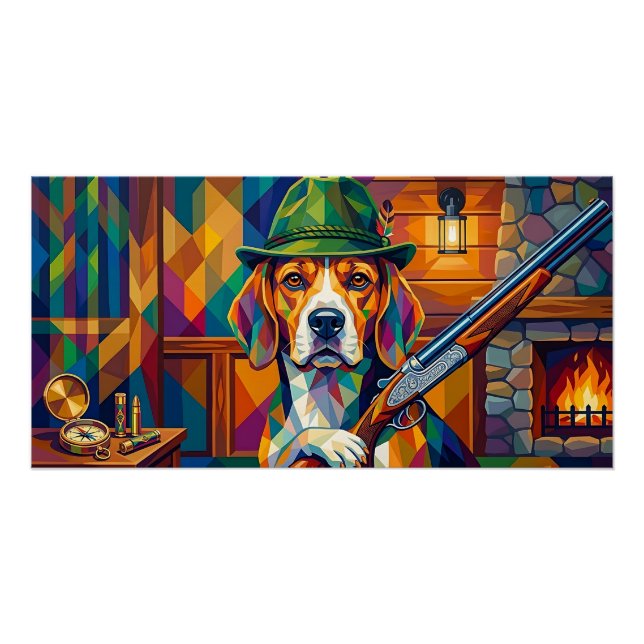 Poster Beagle Chasseur Pop Art – Chien de Chasse Moderne (Devant)