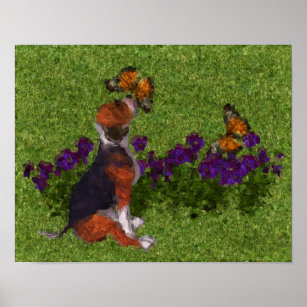 Poster Beagle Chiot Papillons Chien Art Photo Peinture