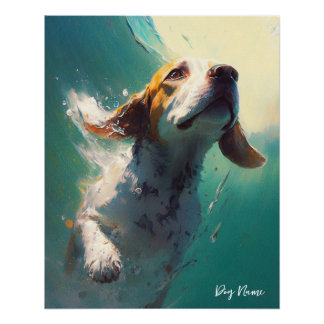Poster Beagle dog swimming in water 005