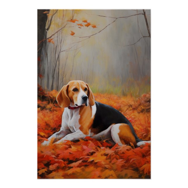 Poster Beagle en automne Leaves automne Inspire (Devant)