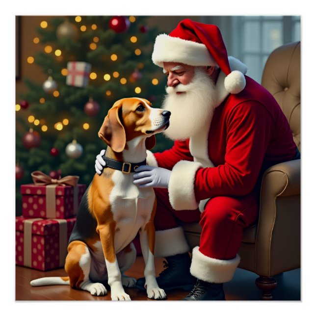 Poster Beagle Meets Santa Christmas Painting (Devant)