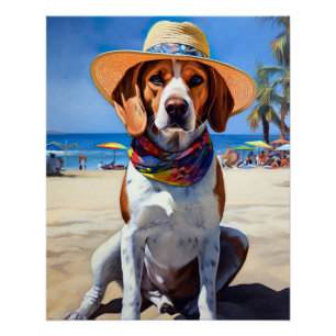 Poster Beagle sur la plage, cadeau d'été pour les amoureu
