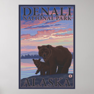 Poster Bear and Cub - Denali National Park, Alaska