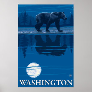 Poster Bear in Moonlight - Washington