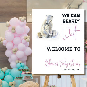 Poster Bearly Wait Polaire Ours rose Baby shower d'hiver