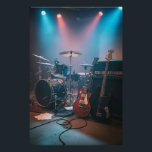 Poster Beat & Light<br><div class="desc">Capture the energy of your music! This vibrant image of a studio with drums,  a amplifier and dramatic lighting is perfect for inspiring creativity and adding a musical touch to your space. Ideal for decorating bedrooms or workspaces.</div>