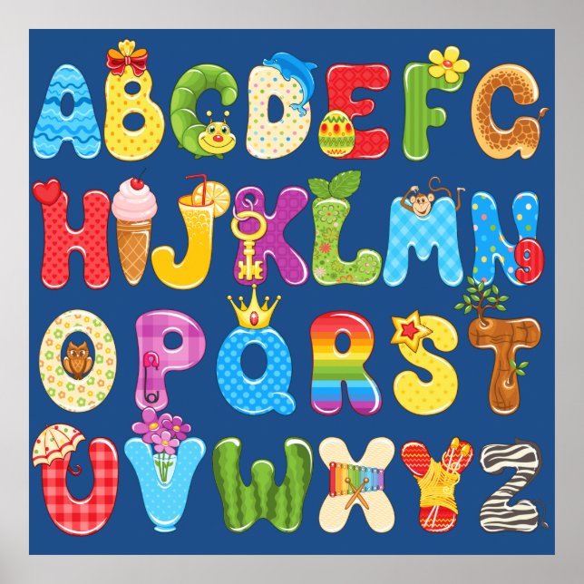 Poster Beau Alphabet coloré pour enfants, chambre bébé (Devant)