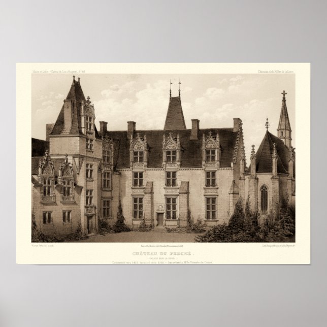 Poster Beau Château français à Sepia Tones (Devant)
