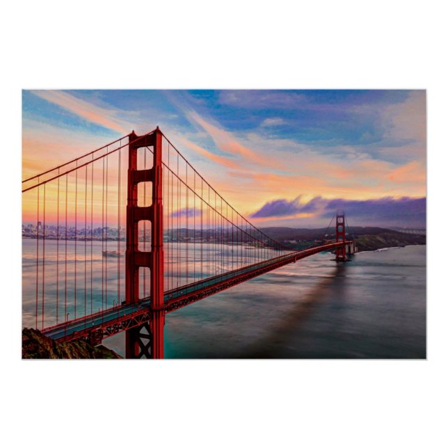 Poster Beau coucher de soleil d'hiver au Golden Gate Brid (Devant)