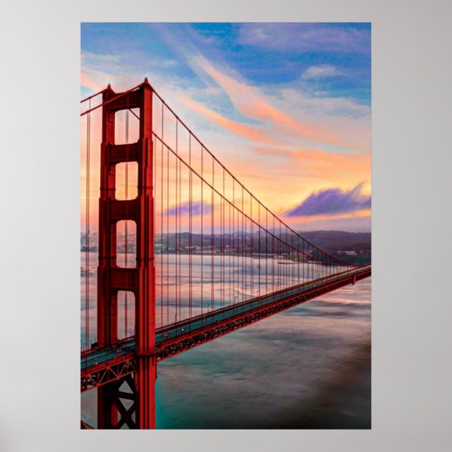 Poster Beau coucher de soleil d'hiver au Golden Gate Brid (Devant)