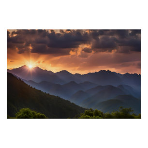 Poster Beau Coucher De Soleil Sur Les Montagnes