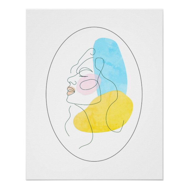 Poster Beau Lady Lined Blue Jaune Art (Devant)
