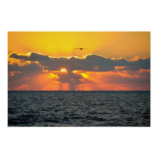 Poster Beau lever de soleil de plage océanique (Devant)