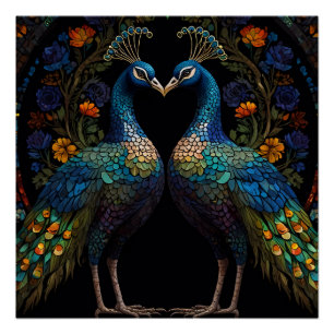 Poster Beau Majestic Peacock Couple Cushion
