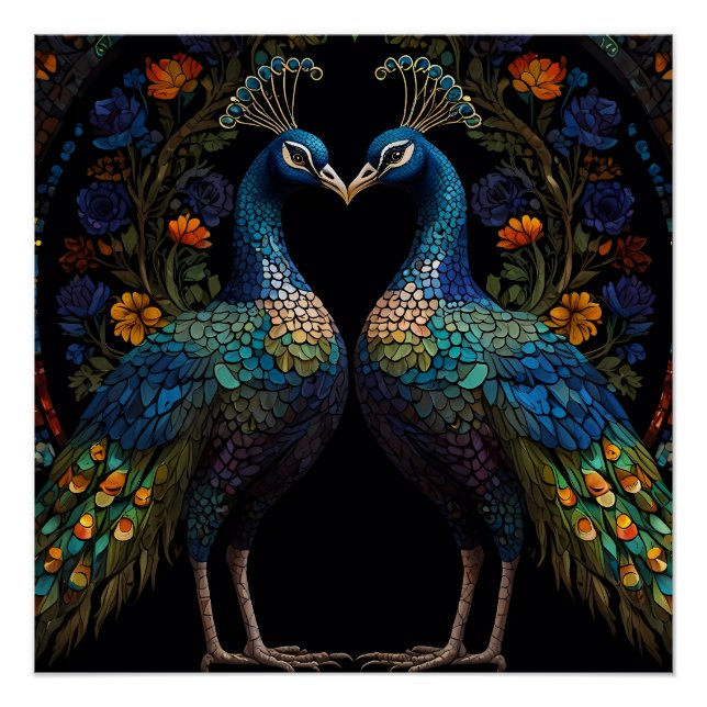 Poster Beau Majestic Peacock Couple Cushion (Devant)